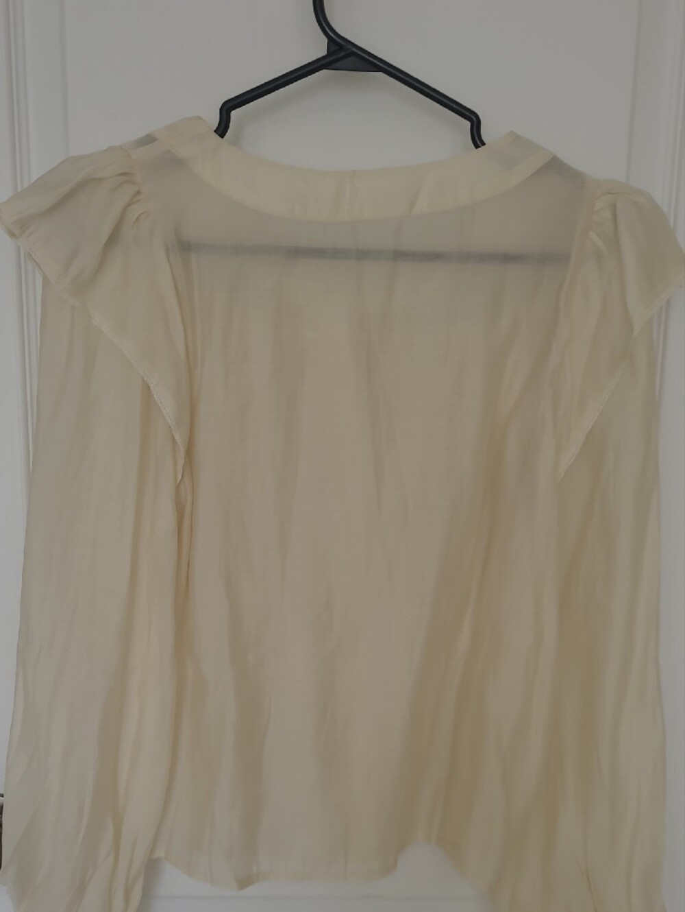 Lightweight Cream Ruffle-Yoke Button Front Blouse - Picture 5 of 5